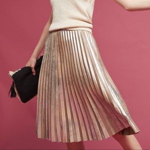 Anthropologie Maeve metallic midi pleated skirt L
